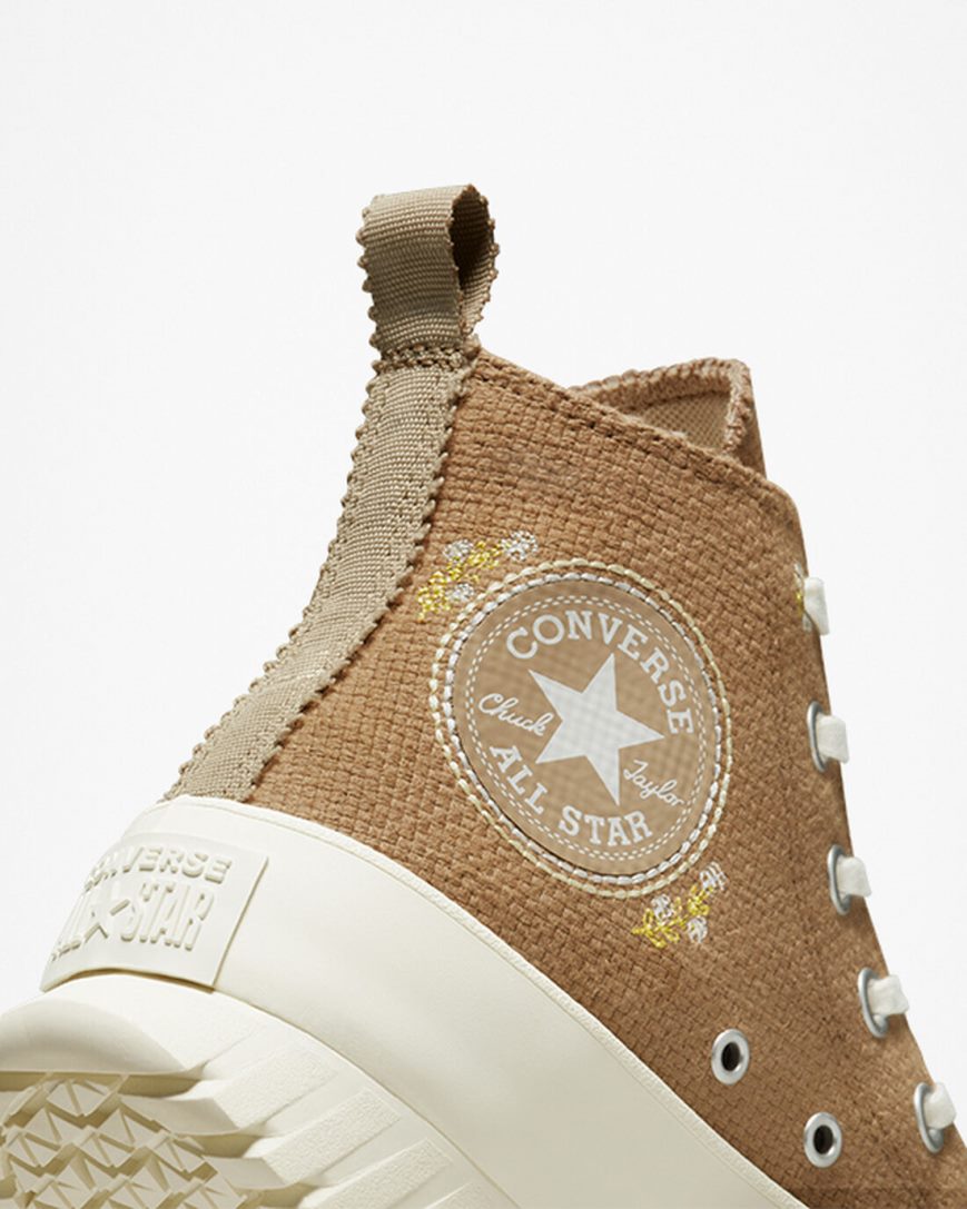 Sapatos Plataforma Converse Chuck Taylor All Star Lugged 2.0 Autumn Embroidery Cano Alto Masculino Marrom Caqui | PT S0T8173